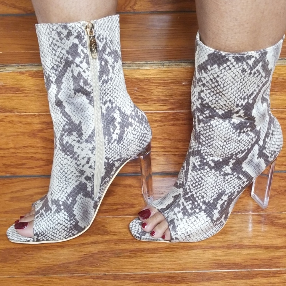 🔥 Snake Print Lucite Heel Booties